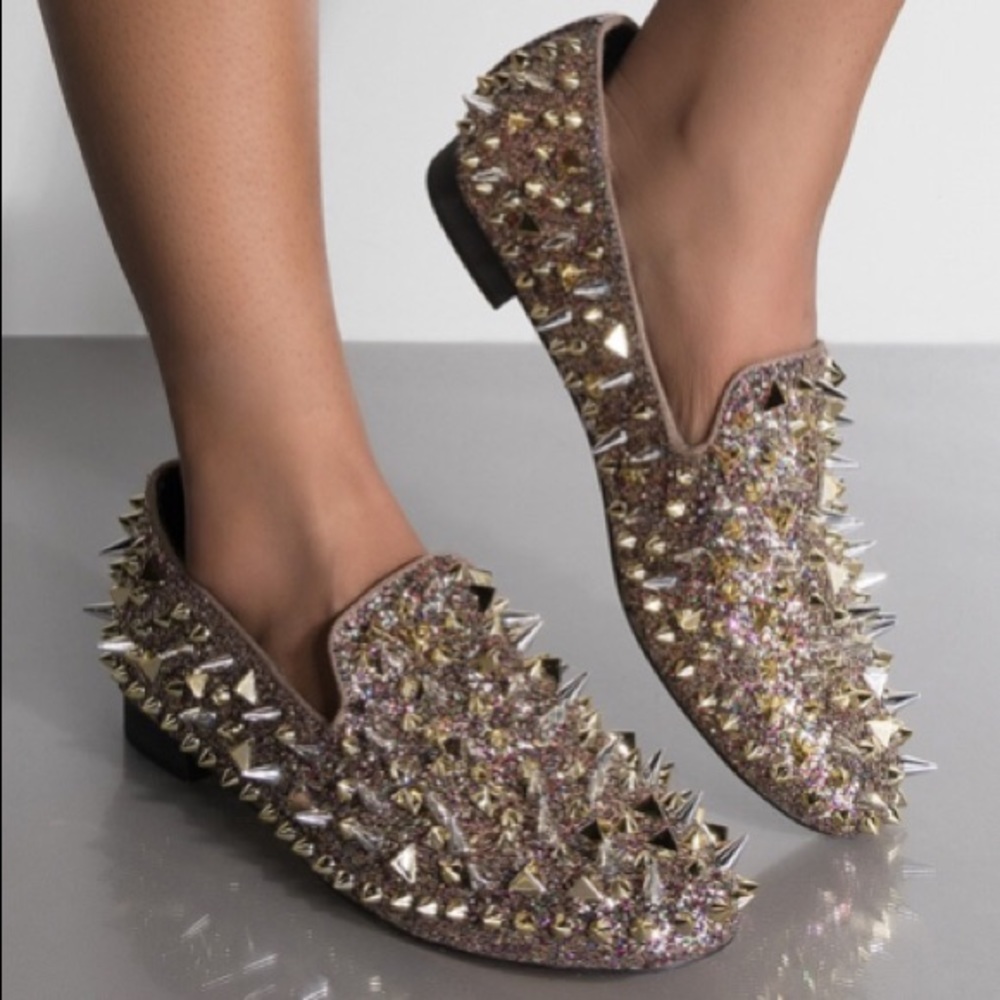 Spiked gold beautiful loafers